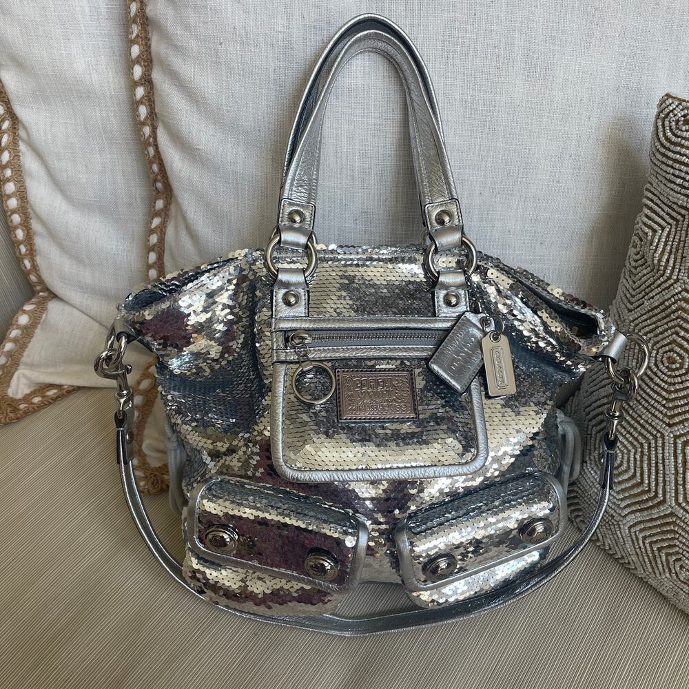 Rare Coach Poppy Spotlight Sequin Satchel 13821 | Silver Metallic Y2K
